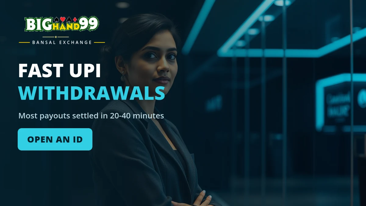 Bansal Exchange fast UPI withdrawal banner with a player checking a payout on a phone